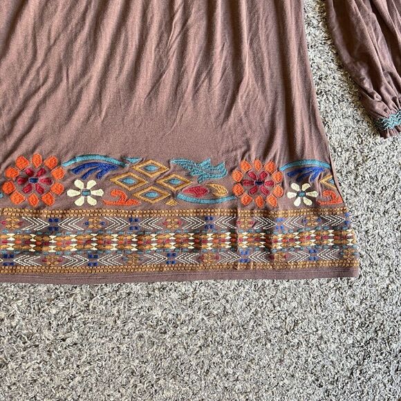 Stetson Womens Tunic Top Embroidered South Western Size S Brown 3/4 Sleeves - Picture 2 of 5